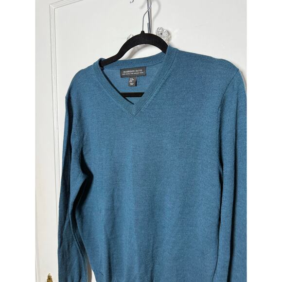 Harrison Davis Lightweight Blue V-neck 100% Fine Merino Wool Sweater Men's MED - Picture 2 of 6